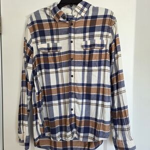 Men's Blue and Brown Flannel Shirt
